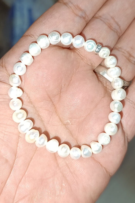 İnci Taşı Gümüş Aparatlı Natural Doğaltaş Bileklik