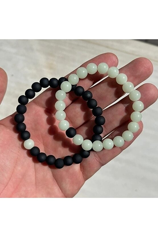 Karanlıkta Parlayan Kedigözü Ve Oniks Doğaltaş Sevgili Bilekliği