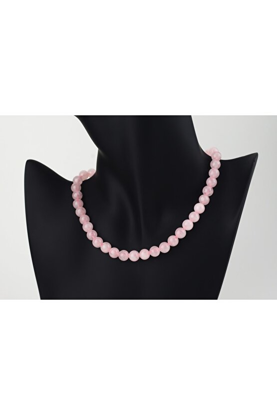 Pembe Kuvars Taşı Doğal Taşlı Kolye 8mm Aaa Kalite