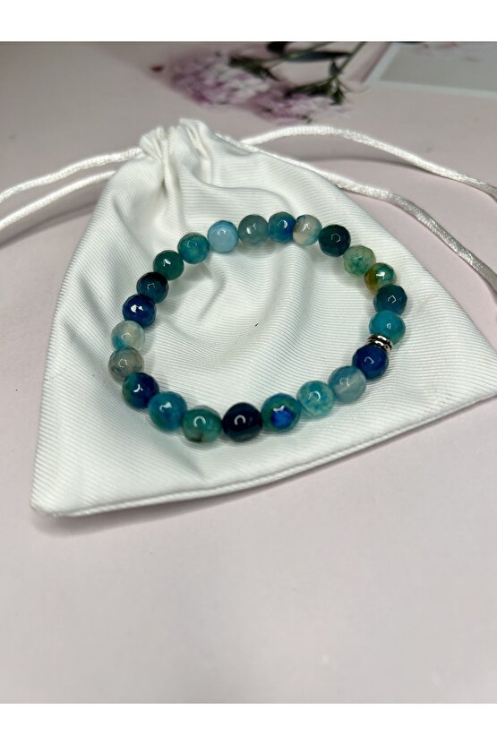 Mavi Akik Doğal Taş Bileklik-%100 Orijinal Ve Sertifikalı