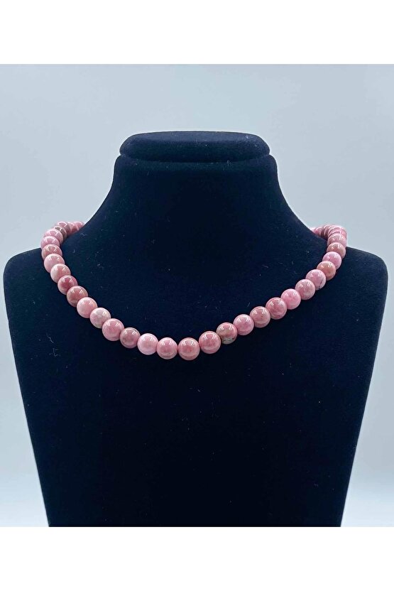 Rodonit Doğal Taş Kolye 6 Mm Küre Kesim
