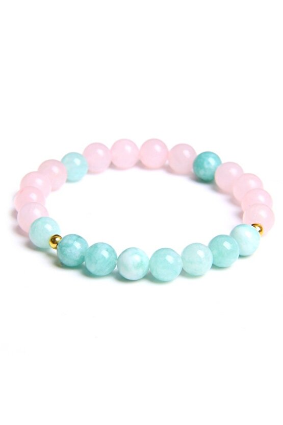 Pembe Kuvars & Amazonit Doğal Taş Bileklik 8mm