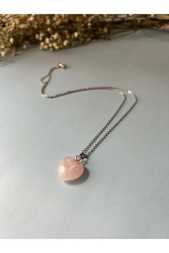 Pembe Kuvars Kalpli Kolye - %100 Orijinal