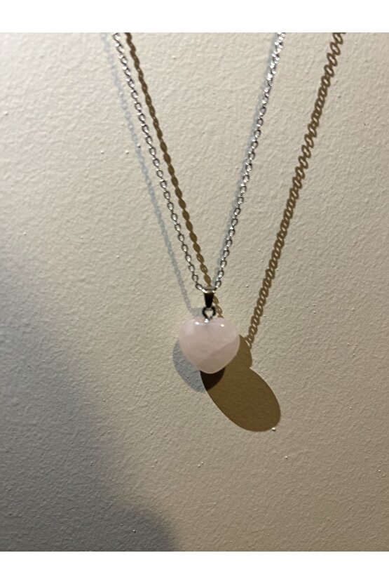 Pembe Kuvars Kalpli Kolye - %100 Orijinal