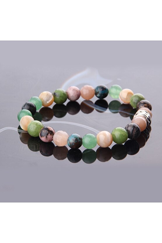Güneş Taşı Rodonit Yeşim Sedef Aventurin Krizokol 8 Mm Doğal Taş Bileklik
