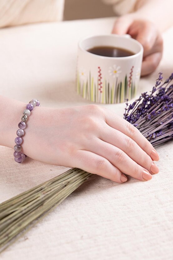 Ametist Doğal Taş Gümüş Bileklik