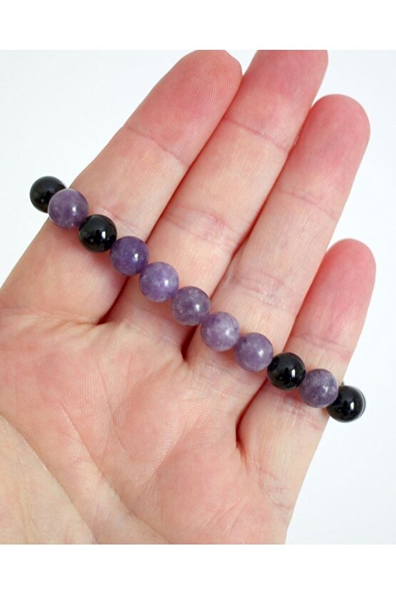 Turmalin - Lepidolit Doğal Taş Bileklik 8 mm