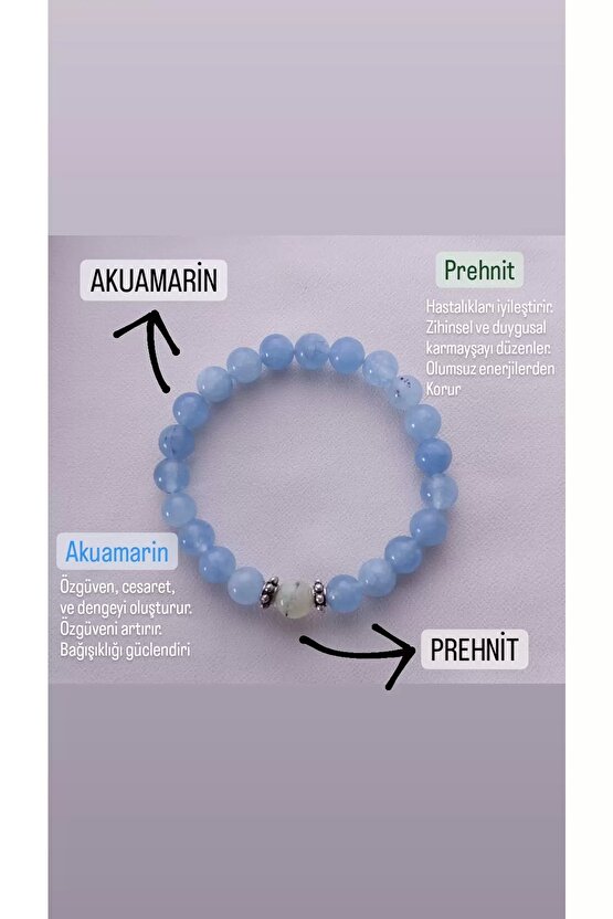Akuamarin Prehnit Doğal Taş Bileklik 1. Kalite