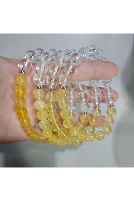 Kristal Kuvars & Dönüşümlü Sitrin Doğal Taş Bileklik 8mm