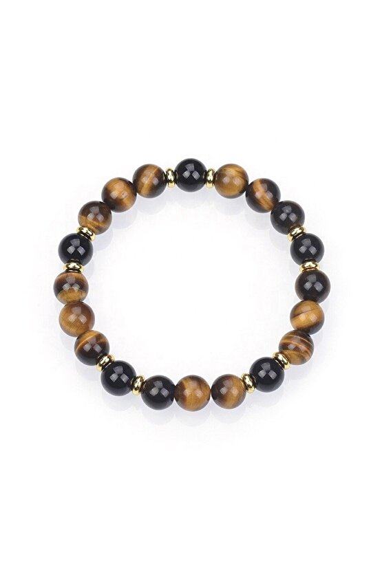 Obsidyen & Kaplan Gözü Doğal Taş Bileklik 8mm