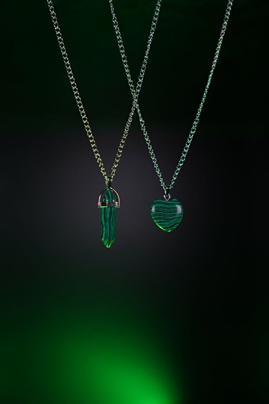 Sevgililere Ve Arkadaşlara Malakit Doğaltaş Kolye Seti