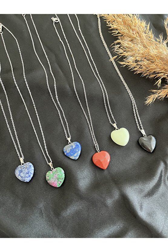 Kalp Kesim Lapis Lazuli Doğal Taş Kolye