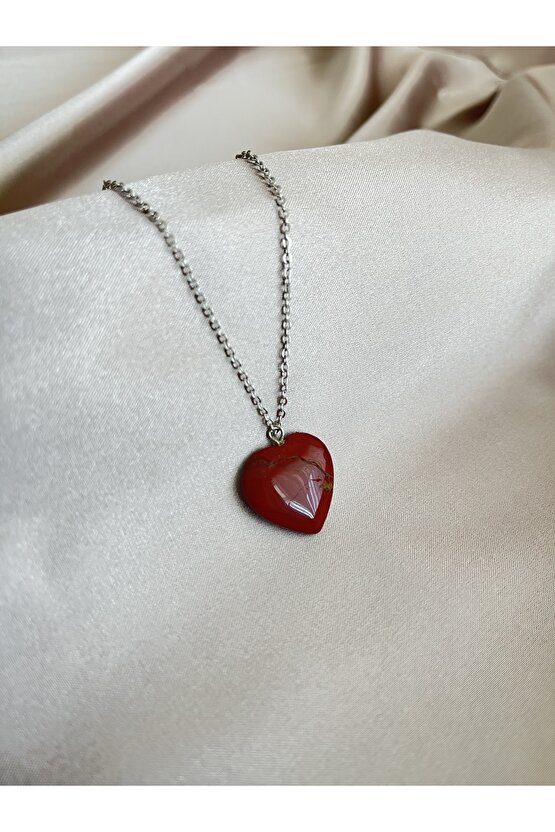 Kalp Kesim Jasper Doğal Taş Kolye