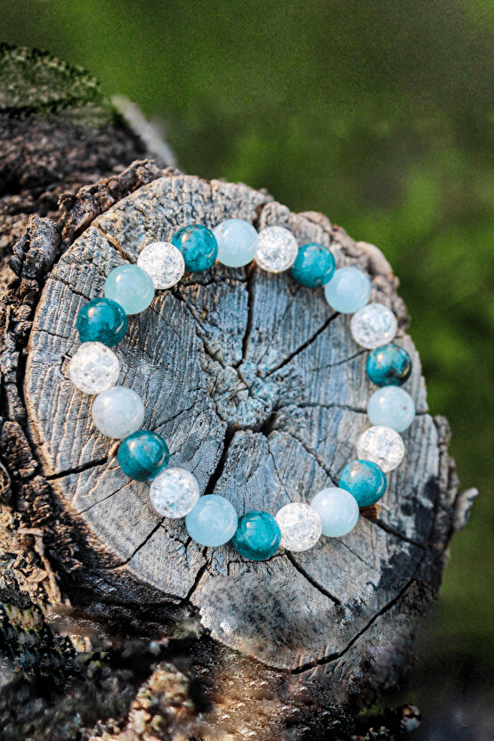 Arınma Doğal Taş Tılsım Bilekliği DÜZ 8MM 21Lİ (Akuamarin, Necef, Apatit Taşı) Chi-Zen Bileklik