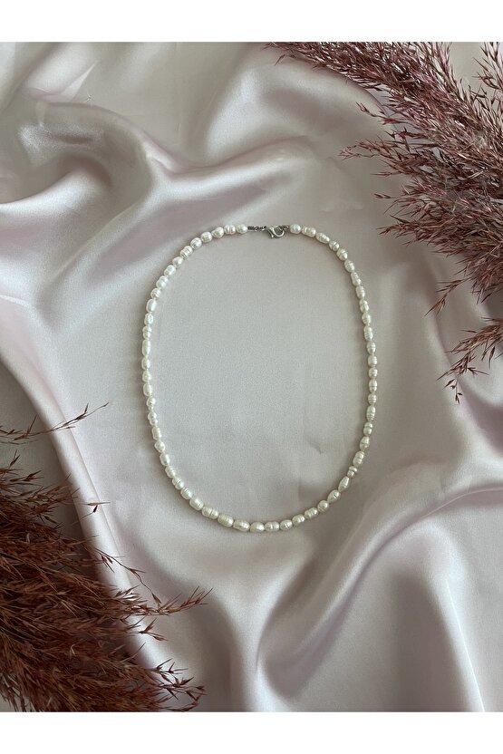 Gerçek Inci Kolye Tatlı Su Incisi Arpa Model Inci (45 CM)