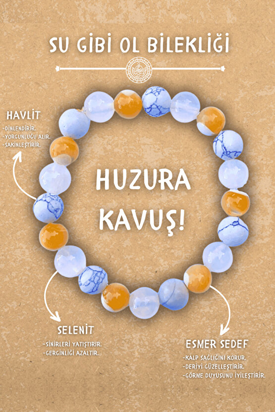 Su Gibi Ol Doğal Taş Tılsım Bilekliği Düz 8mm (Esmer Sedef, Selenit, Havlit Taşı) Chi-Zen Bileklik