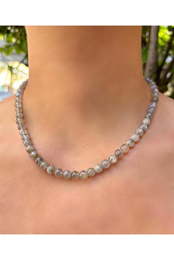 6 MM Küre Kesim Labradorit Doğal Taş Kolye