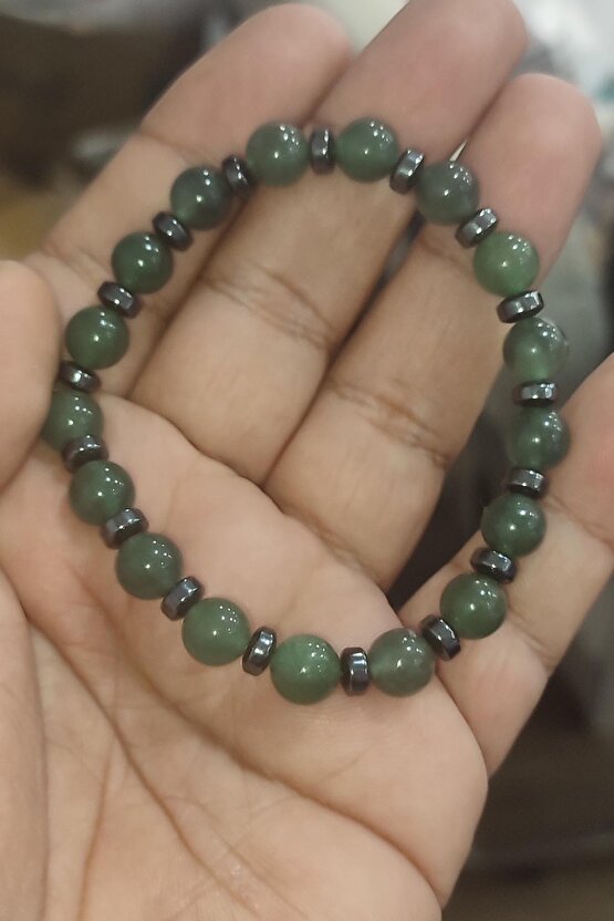 Yeşil Akik ve Hematit Taşı Natural Doğaltaş 8 mm Bileklik
