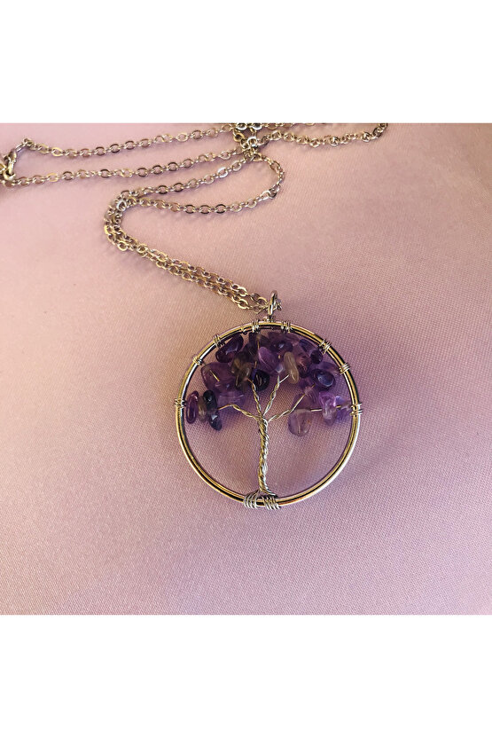 Ametist Hayat Ağacı Doğaltaş Kolye