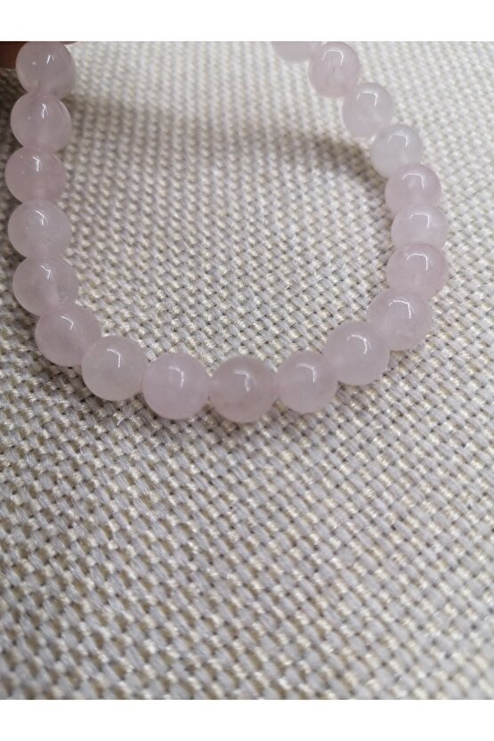 Pembe Kuvars Doğal Taş Bileklik 8mm Küre Kesim