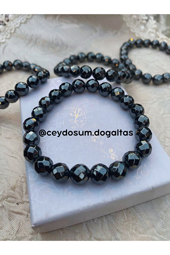 Hematit Fasetli Doğal Taş Bileklik 8 mm