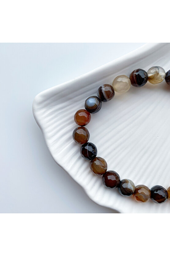 Kahve Akik Doğal Taş Bileklik 8mm