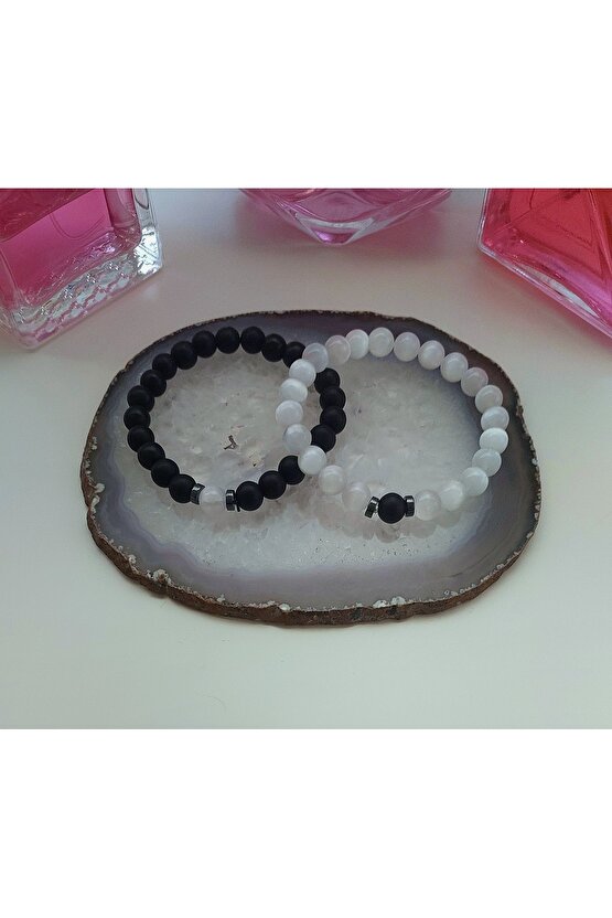 MAT ONİX SELENİT ÇİFT BİLEKLİĞİ 8 MM DOĞAL TAŞ
