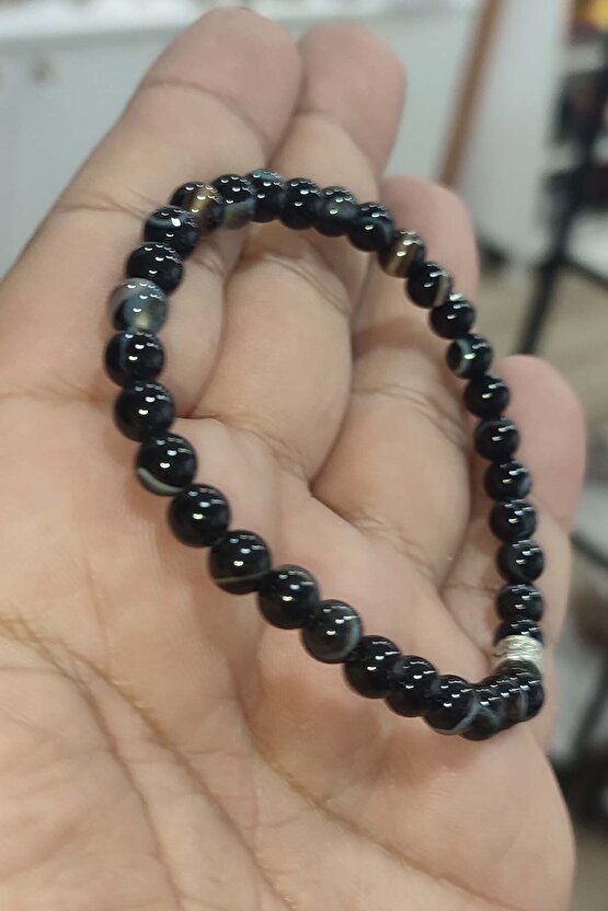 Siyah Akik 6 mm Natural Doğaltaş Bileklik