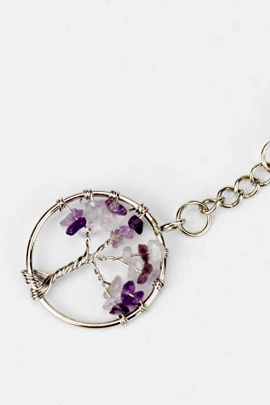 Ametist Taşı Hayat Ağacı Natural Doğaltaş Anahtarlık