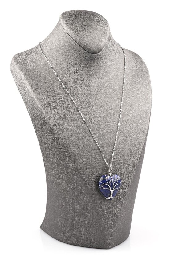 Lapis Lazuli Doğal Taş Tel Sarmalı Kalp Kolye