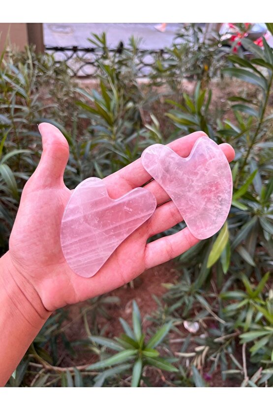 Pembe Kuvars Kalp Gua Sha Yüz Masaj Taşı