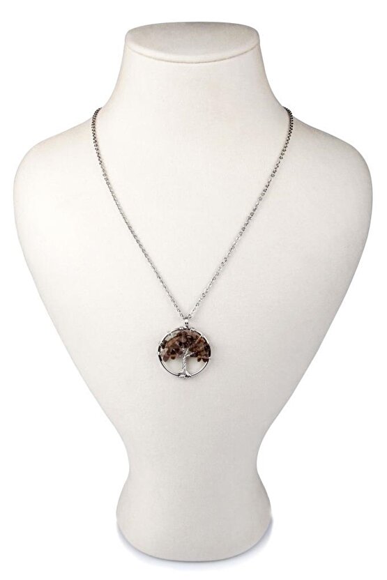 Tel Sarmalı Dumanlı Kuvars Hayat Ağacı Doğal Taş Kolye