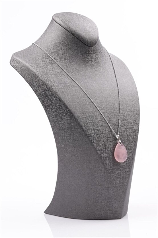 Pembe Kuvars Doğal Taş Kolye