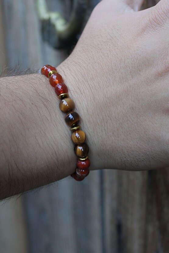 Aslan Burcu Kaplan Gözü Jasper Hematit Lal Erkek Burç Bilekliği