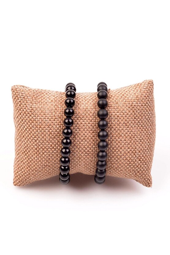 Iki Adet Obsidyen Taşı Bileklik – 8 Mm