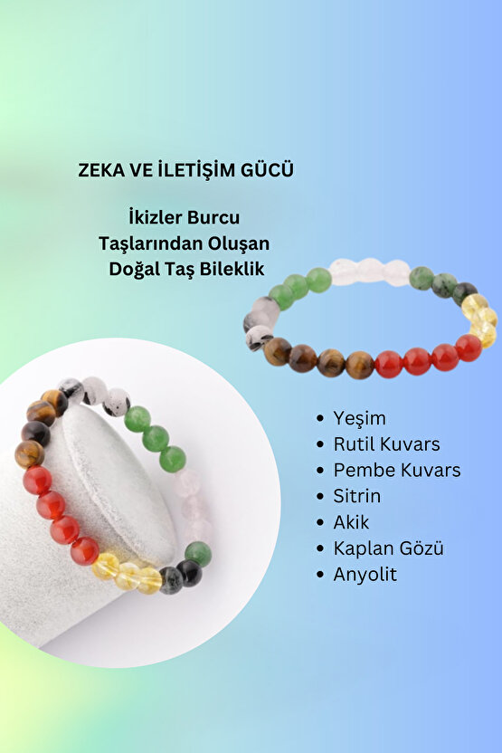 -ZEKA VE İLETİŞİM-İkizler Burcu Taşlarından Oluşan Doğal Taş Bileklik
