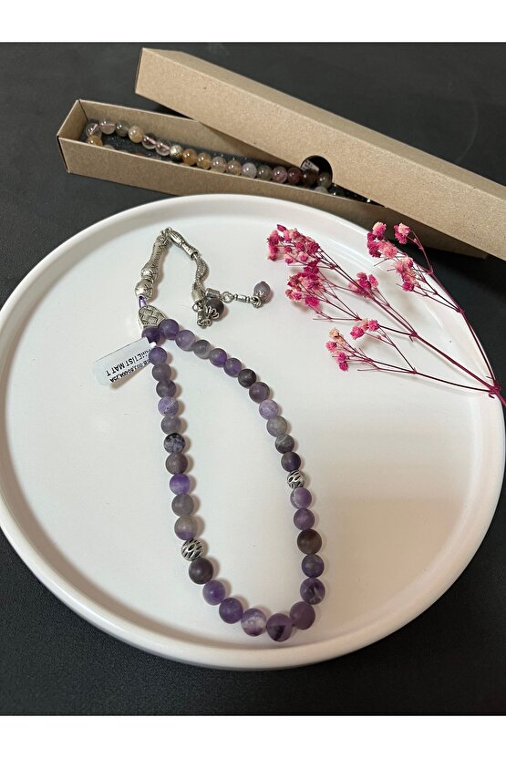 DOĞALTAŞ TESBİH (AMETİST) 8mm mat - aşk taşı