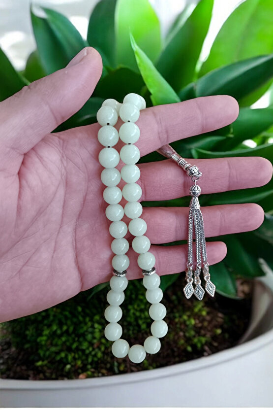 Fosfor Taşı  Tesbih 33 Lük Tesbih Orijinal Doğal Taş Gece Parlayan Taş 10 mm Büyük Boy