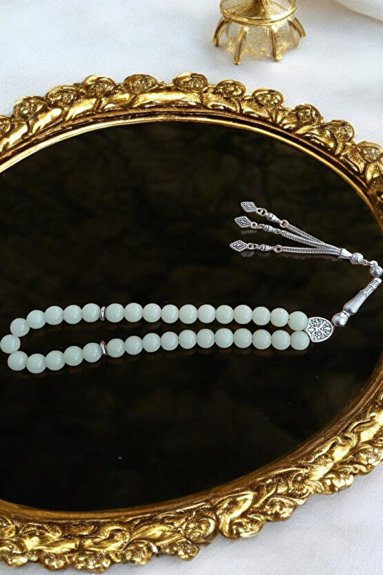 Fosfor Taşı  Tesbih 33 Lük Tesbih Orijinal Doğal Taş Gece Parlayan Taş 10 mm Büyük Boy