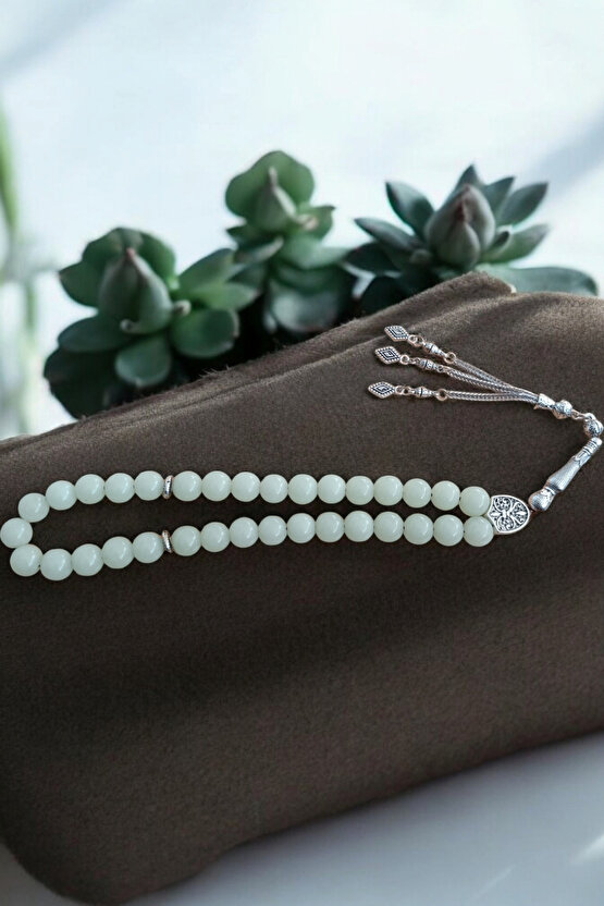 Fosfor Taşı  Tesbih 33 Lük Tesbih Orijinal Doğal Taş Gece Parlayan Taş 10 mm Büyük Boy