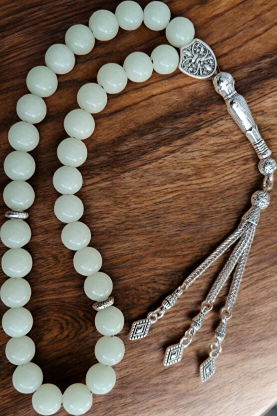 Fosfor Taşı  Tesbih 33 Lük Tesbih Orijinal Doğal Taş Gece Parlayan Taş 10 mm Büyük Boy