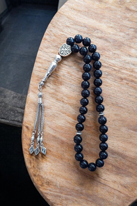 Lacivert Yıldız Taşı Tesbih 33 Lük Tesbih Orijinal Doğal Taş Büyük Boy 10 mm Gerçek Taş