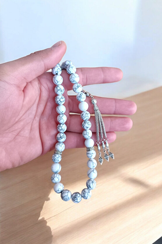 Beyaz Firuze Taşı Tesbih 33 Lük Tesbih Orijinal Doğal Taş Renk Atmaz  10 mm