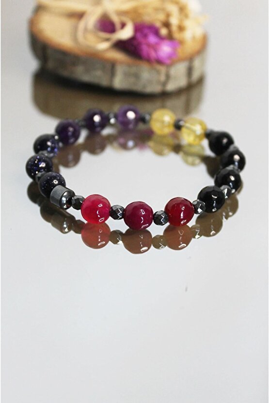 Oğlak Kadın Ametist Oniks Sitrin Yıldıztaşı Akik Doğaltaş Burç Bilekliği