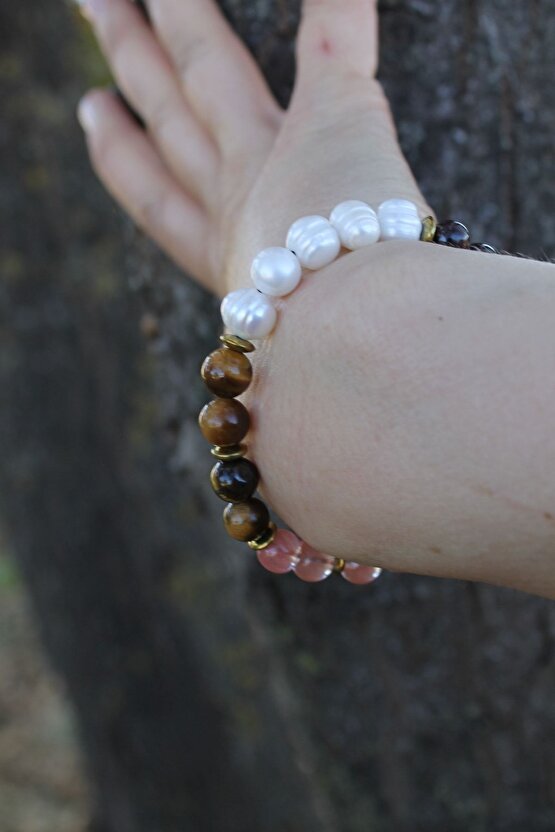 Aslan Burcu Inci Kaplan Gözü Lal Akik Çilek Kuvars Doğaltaş Bayan Burç Bileklik