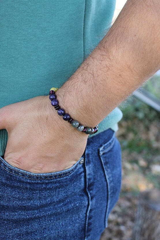 Yay Burcu Erkek Zebercet Kök Zümrüt Kantaşı Kaplan Gözü Doğaltaş Erkek Burç Bileklik