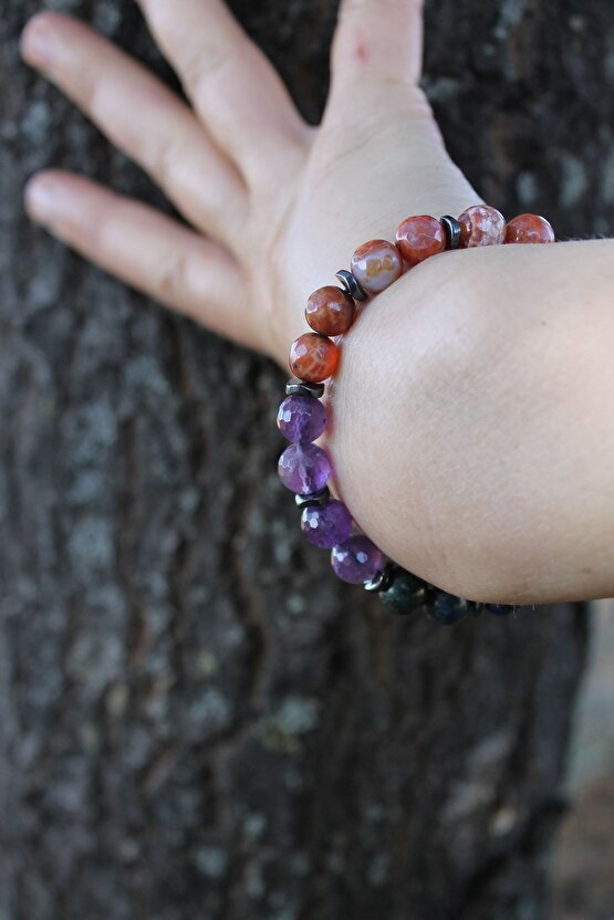 Kova Burcu Lapis Lazuli Aventurin Apatit Opal Akik Hematit Azurit Doğaltaş 8 Mm Küre Burç Bilekliği