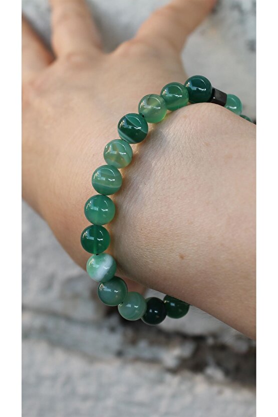 Akik Yeşil Küre Kesim Doğaltaş Bileklik