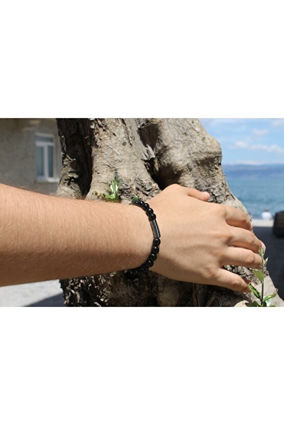 Oniks Ön Aksesuarlı 8 Mm Faset Kesim Bileklik