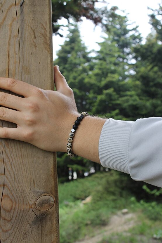 Dalmaçyalı Jasper Mat Oniks 8 Mm Küre Kesim Bileklik